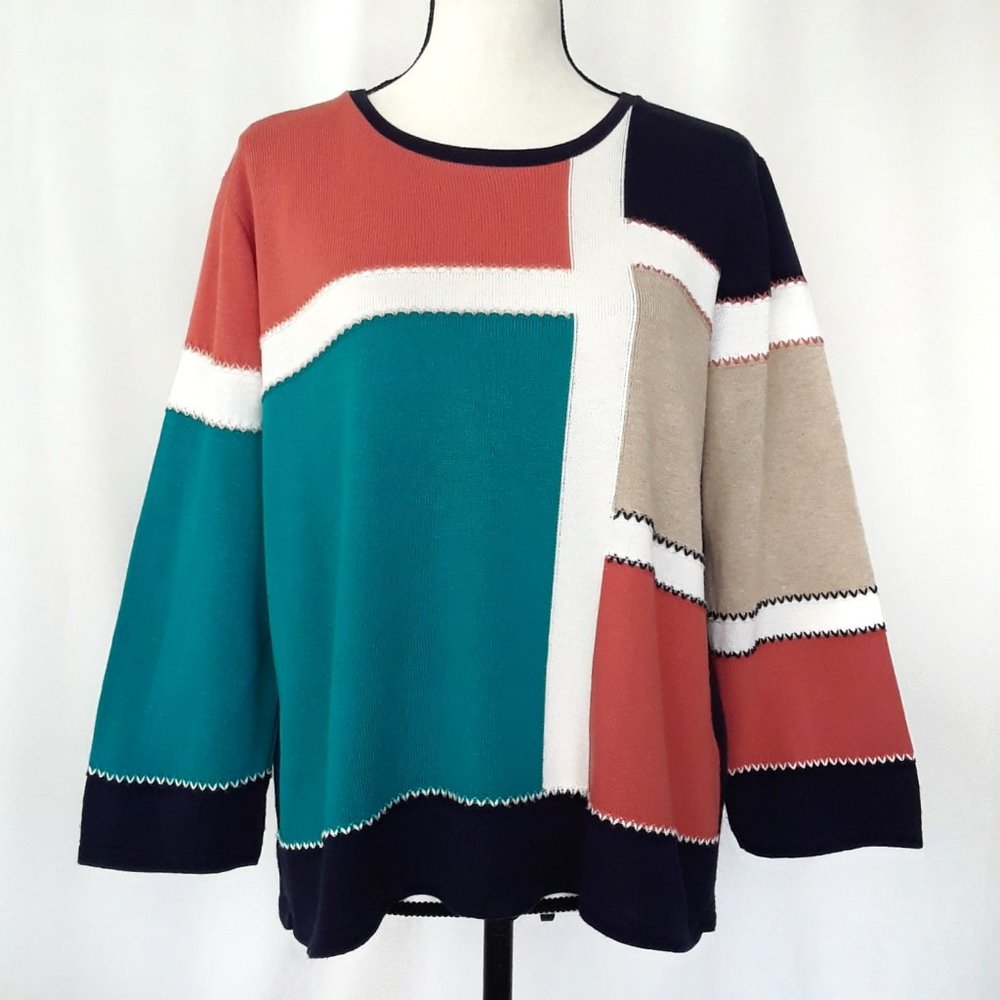 Alfred Dunner Retro Mod Color Black Baggy Sweater